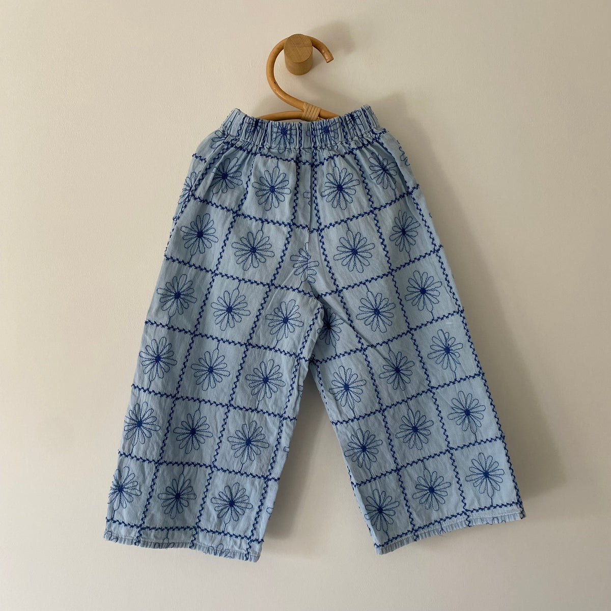 4-5Y Zara embroidered blue floral wide leg trousers