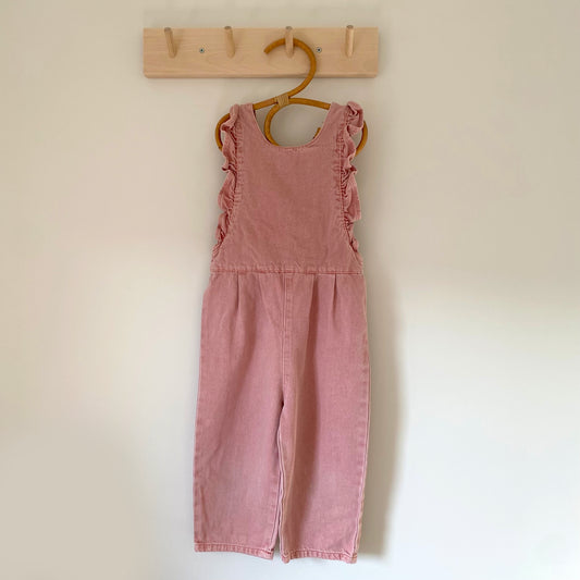3-4Y Zara pink frill denim wide leg dungarees