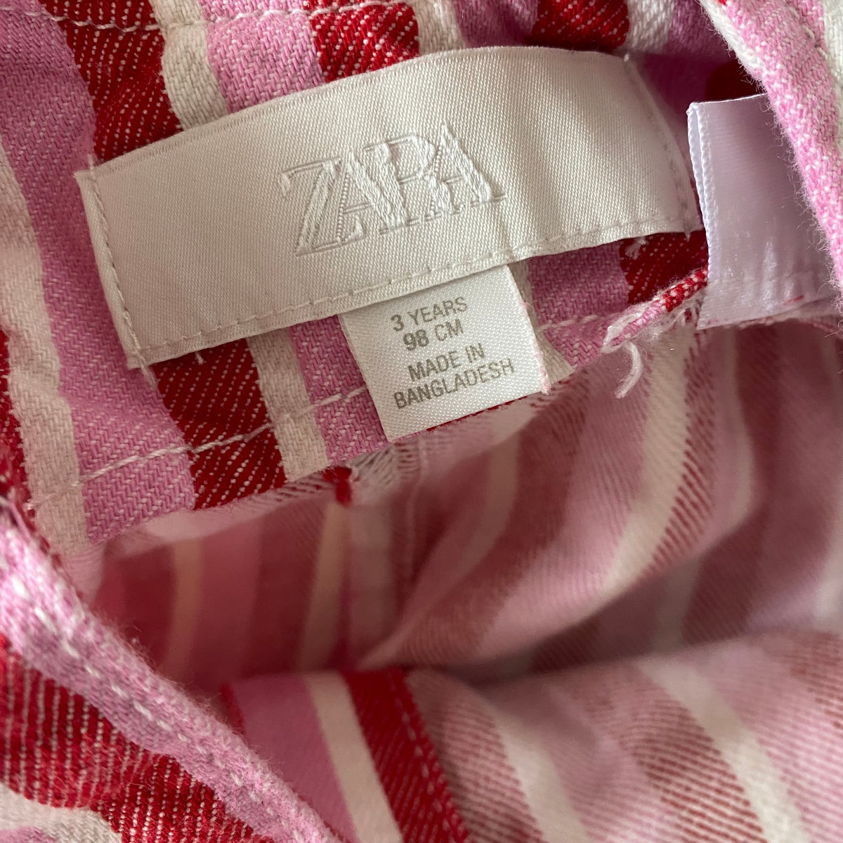 2-3Y Zara pink red stripe denim dungarees