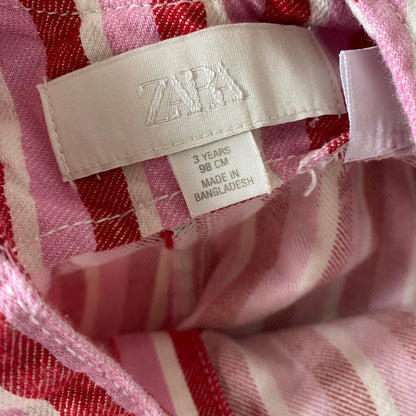 2-3Y Zara pink red stripe denim dungarees