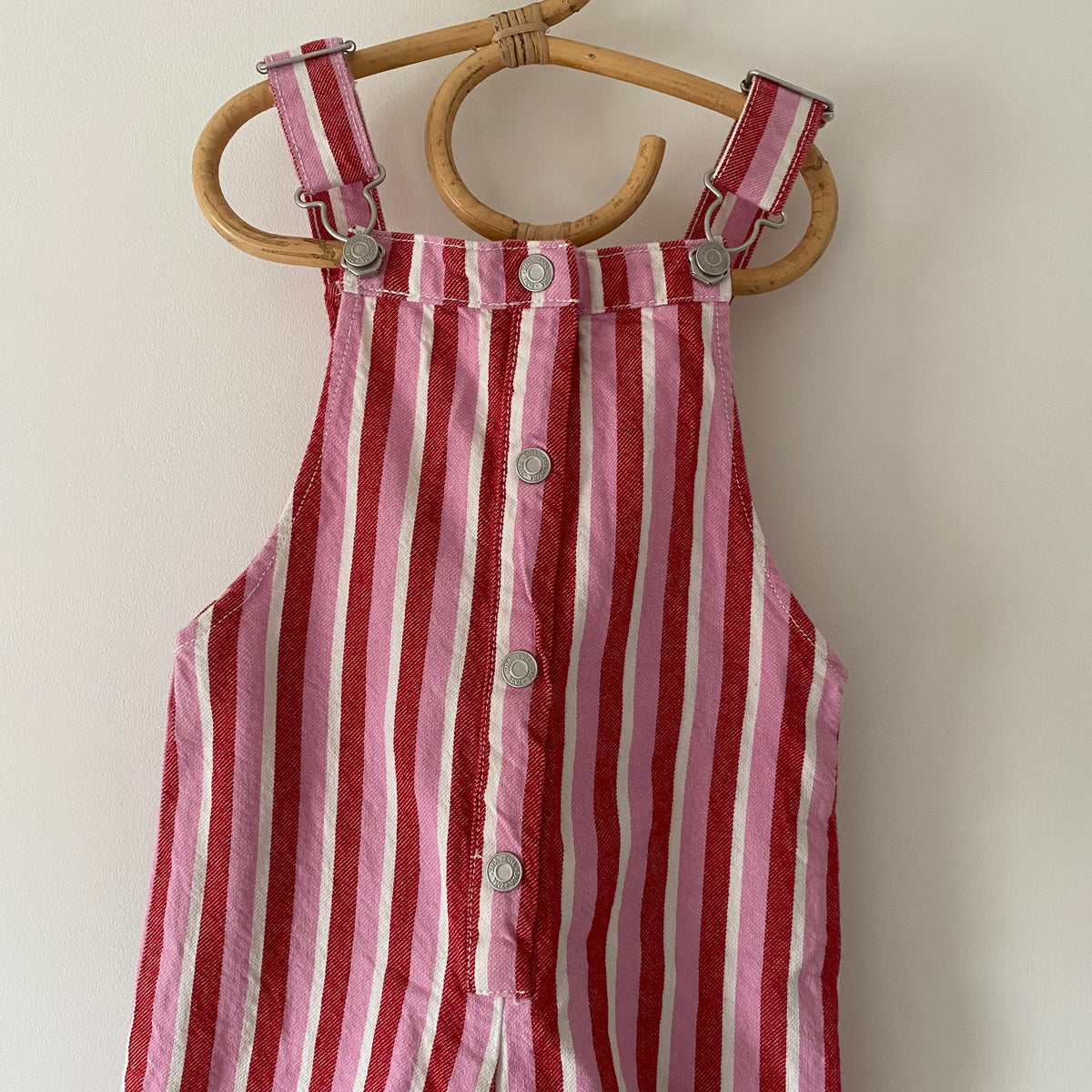 2-3Y Zara pink red stripe denim dungarees
