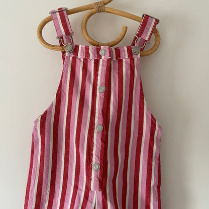 2-3Y Zara pink red stripe denim dungarees