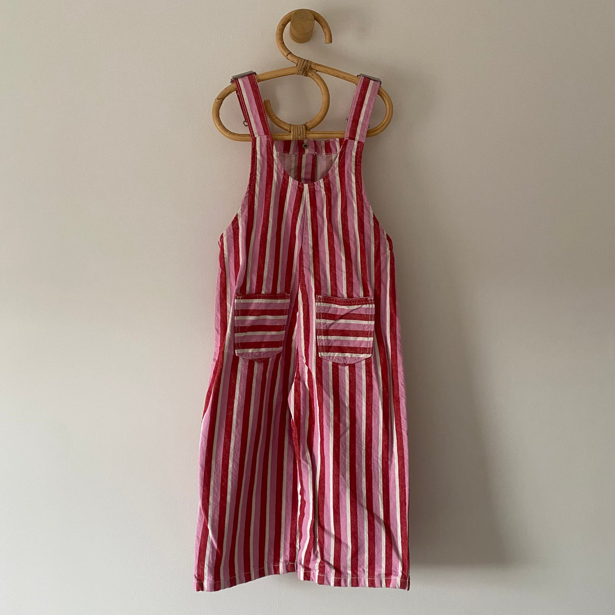 2-3Y Zara pink red stripe denim dungarees