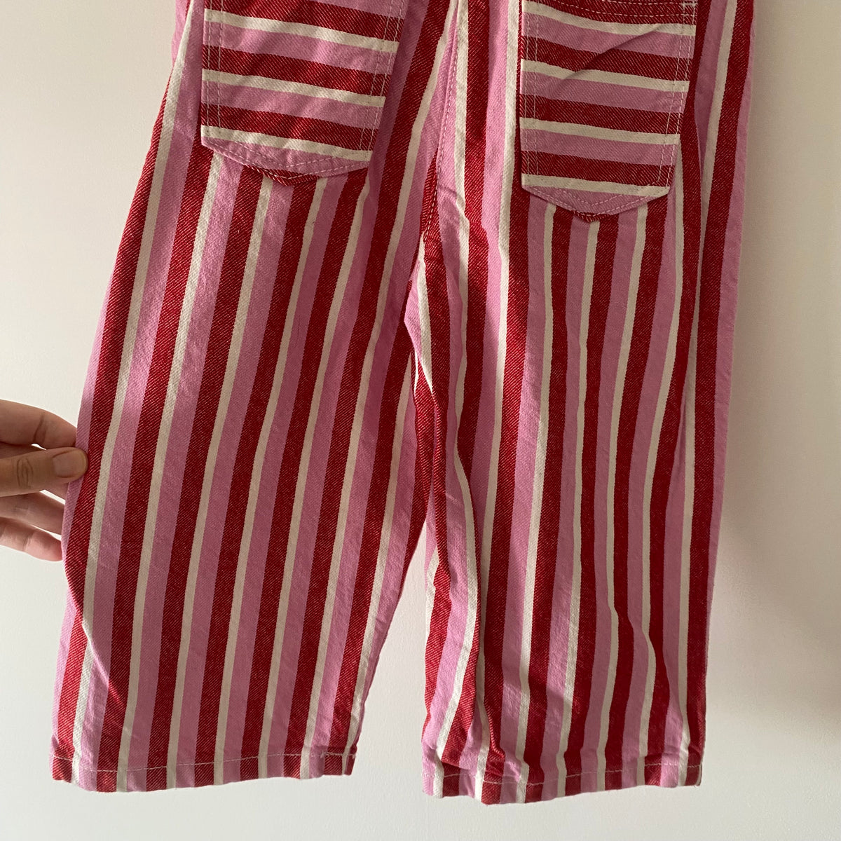 2-3Y Zara pink red stripe denim dungarees