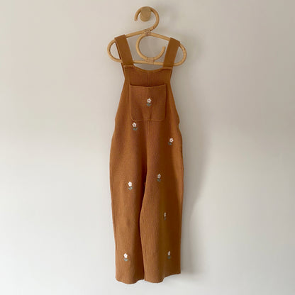 3-4Y Zara rust embroidered floral knitted wide leg jumpsuit