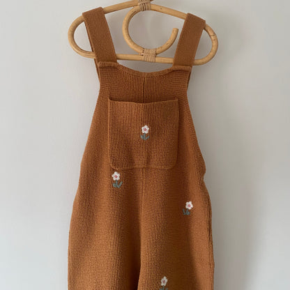 3-4Y Zara rust embroidered floral knitted wide leg jumpsuit
