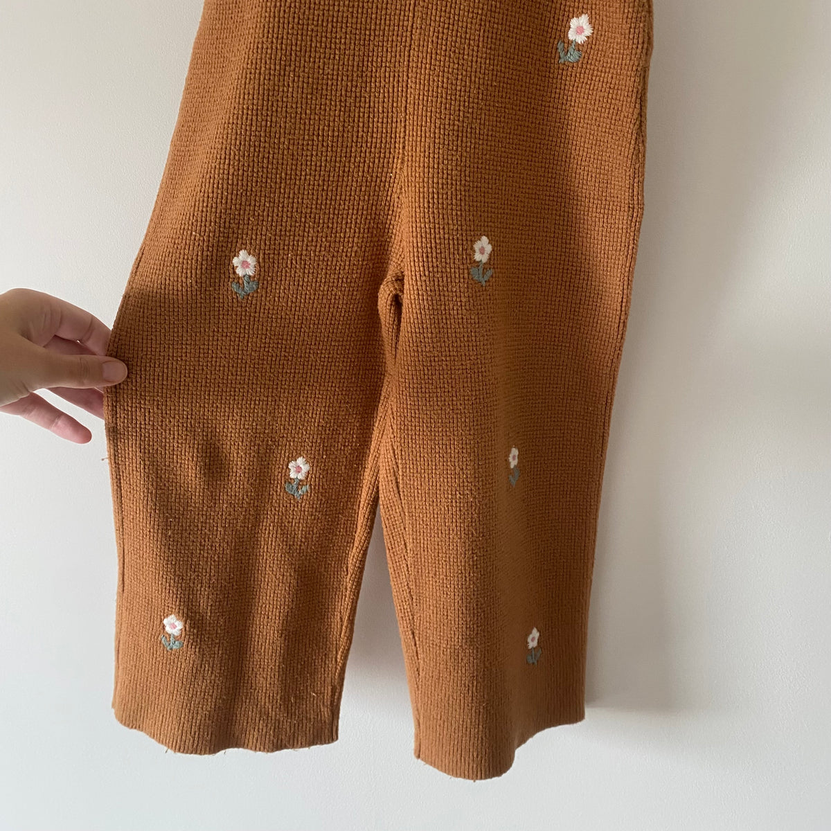 3-4Y Zara rust embroidered floral knitted wide leg jumpsuit