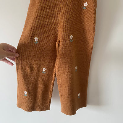 3-4Y Zara rust embroidered floral knitted wide leg jumpsuit