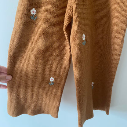 3-4Y Zara rust embroidered floral knitted wide leg jumpsuit