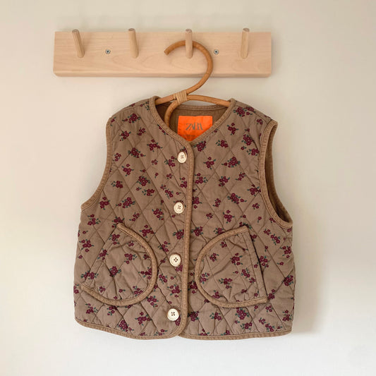 3-4Y Zara light brown floral quilted waistcoat