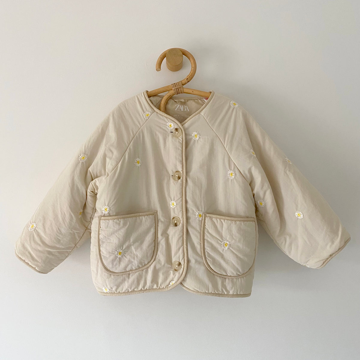2-3Y Zara beige embroidered daisy quilted jacket