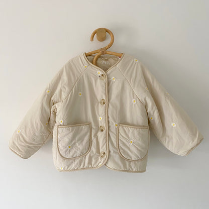 2-3Y Zara beige embroidered daisy quilted jacket