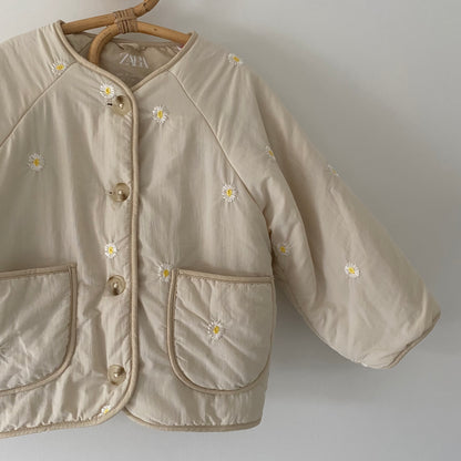 2-3Y Zara beige embroidered daisy quilted jacket
