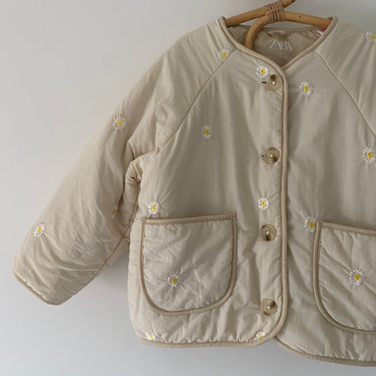 2-3Y Zara beige embroidered daisy quilted jacket
