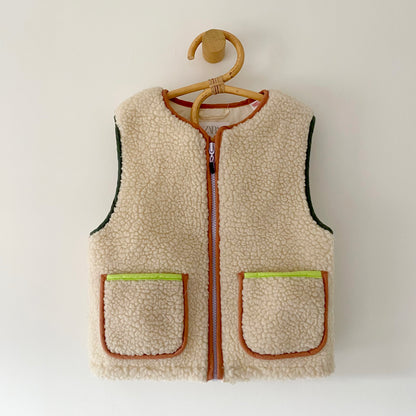 18-24M Zara cream borg gilet with colourful piping