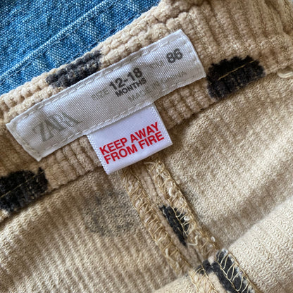 12-18M Zara beige polka dot corduroy dungarees