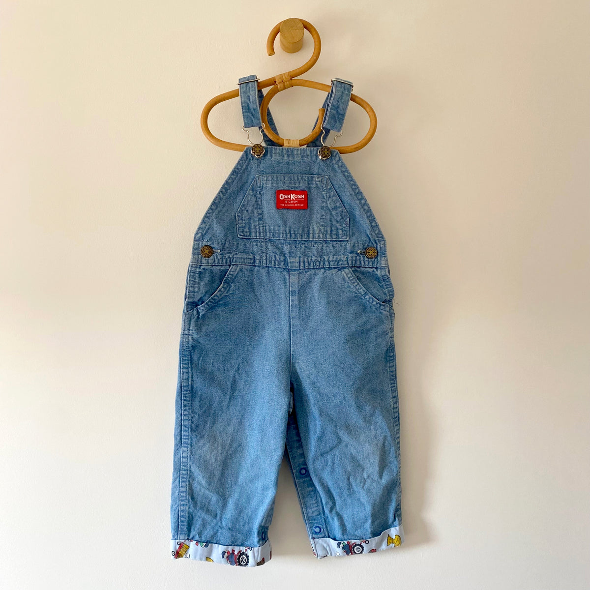 24M Oshkosh B'Gosh vintage light wash denim dungarees overalls with patterned cuffs