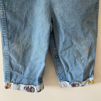 24M Oshkosh B'Gosh vintage light wash denim dungarees overalls with patterned cuffs