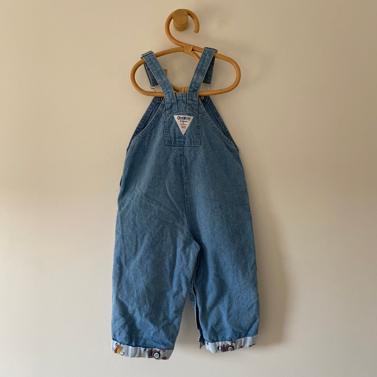 24M Oshkosh B'Gosh vintage light wash denim dungarees overalls with patterned cuffs