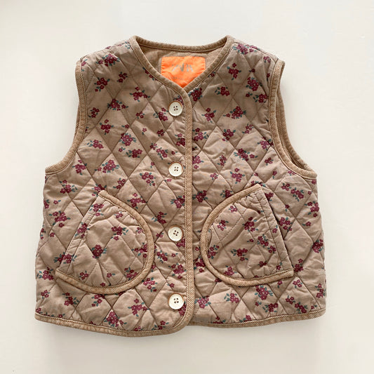 3-4Y Zara light brown floral quilted waistcoat