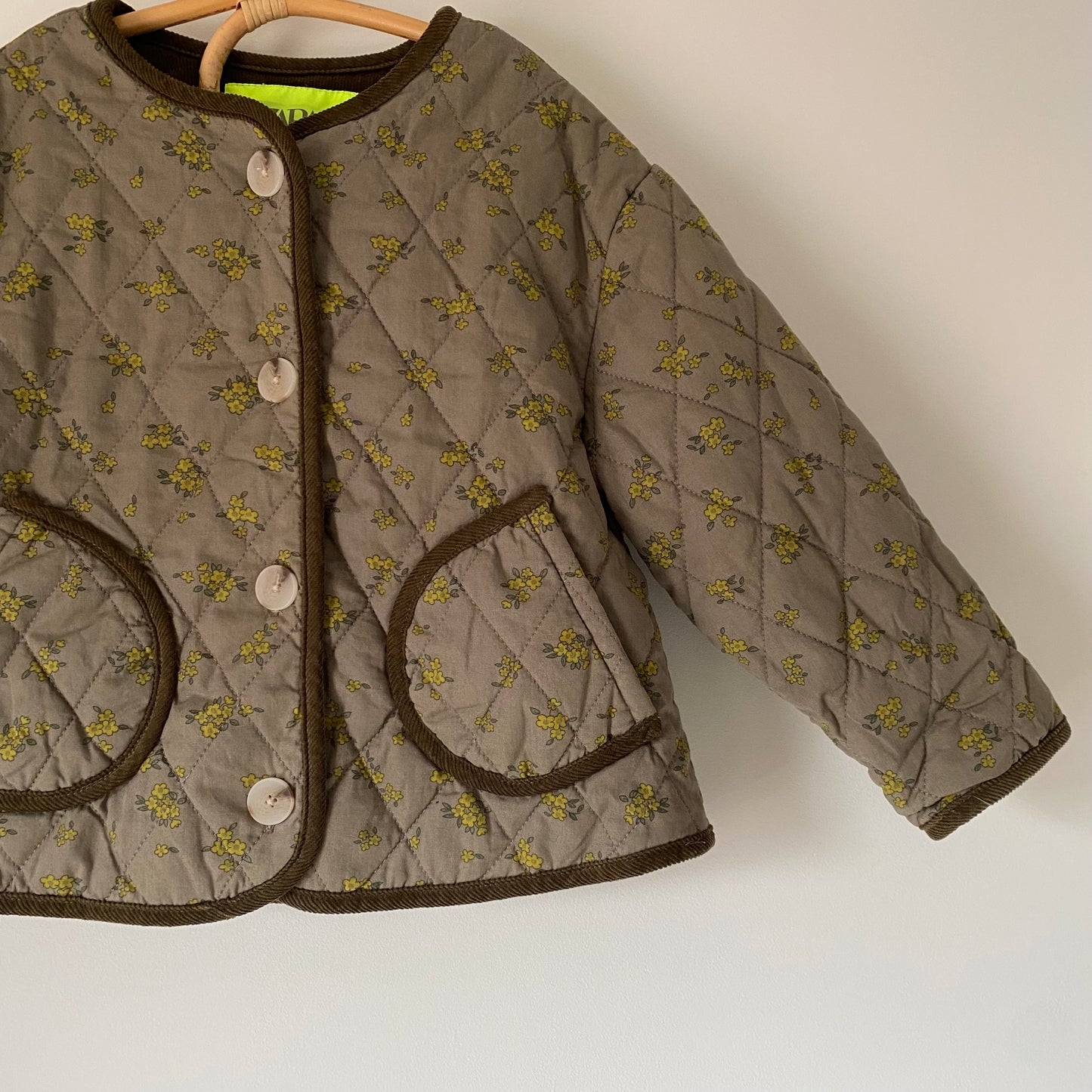 3-4Y Zara khaki ditsy floral quilted jacket