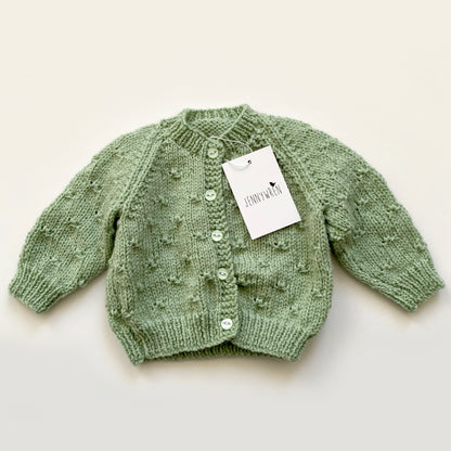 Mint green popcorn knitted baby cardigan