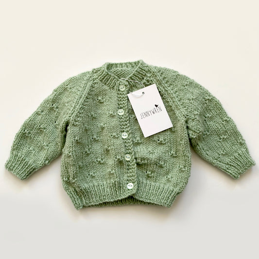 Mint green popcorn knitted baby cardigan