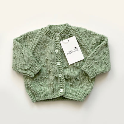 Mint green popcorn knitted baby cardigan