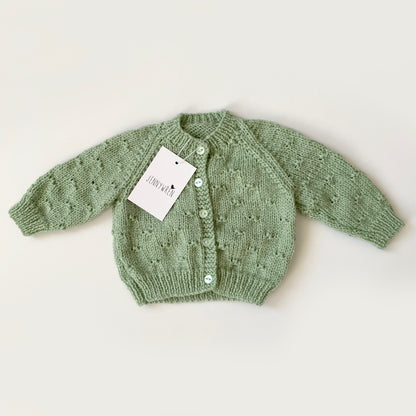 Mint green popcorn knitted baby cardigan
