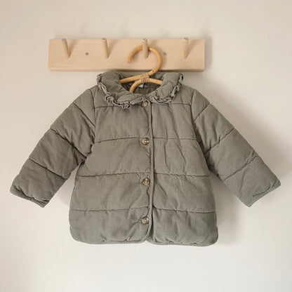 12-18M H&M sage green quilted padded jacket with collar
