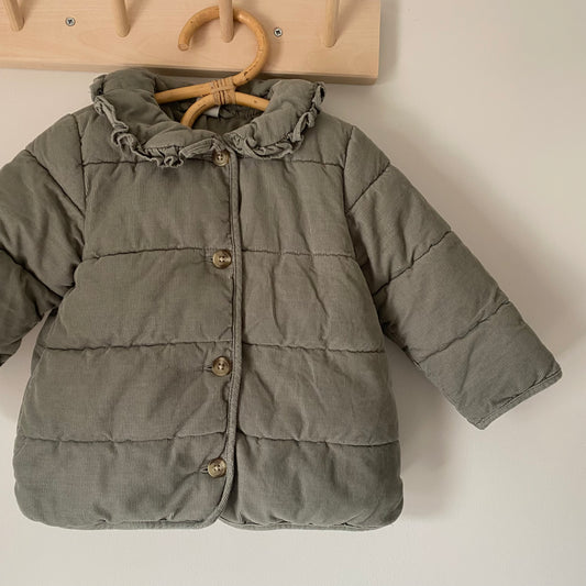 12-18M H&M sage green quilted padded jacket with collar