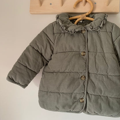 12-18M H&M sage green quilted padded jacket with collar
