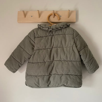 12-18M H&M sage green quilted padded jacket with collar