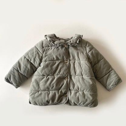 12-18M H&M sage green quilted padded jacket with collar