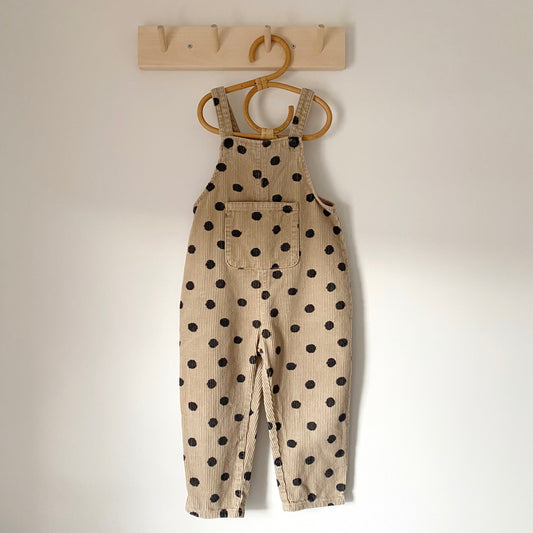 3-4Y Zara beige black corduroy polka dot dungarees