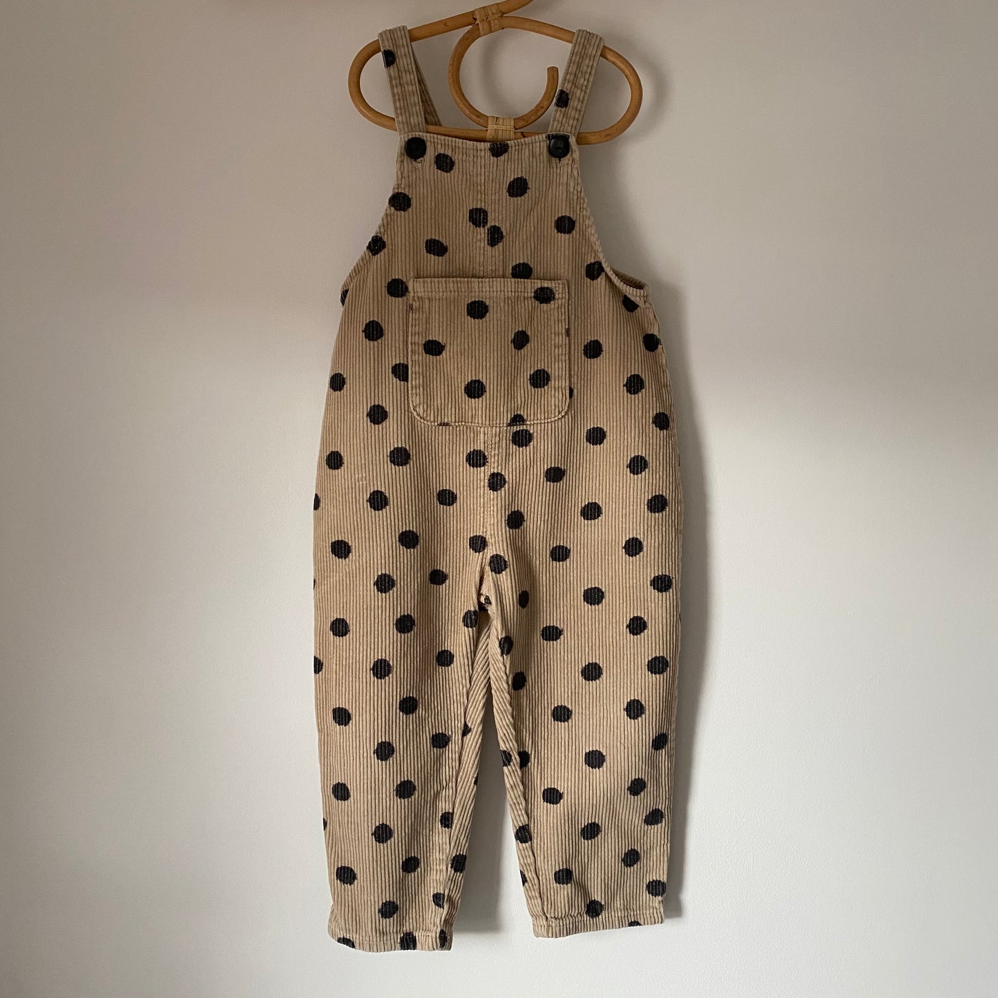 3-4Y Zara beige black corduroy polka dot dungarees