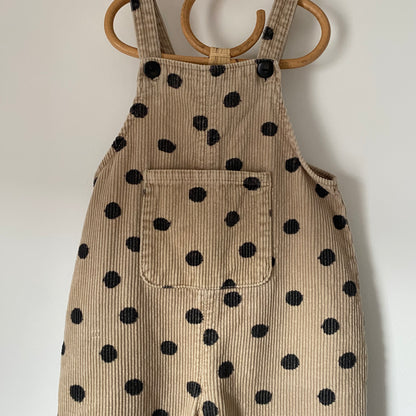 3-4Y Zara beige black corduroy polka dot dungarees
