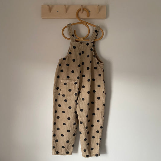 3-4Y Zara beige black corduroy polka dot dungarees