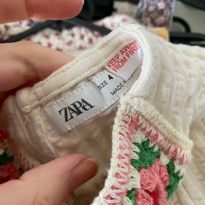 3-4Y Zara patterned crochet knit crinkle cream blouse