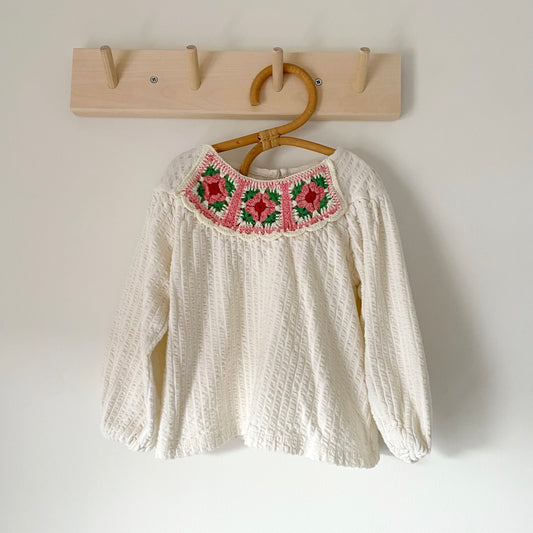 3-4Y Zara patterned crochet knit crinkle cream blouse