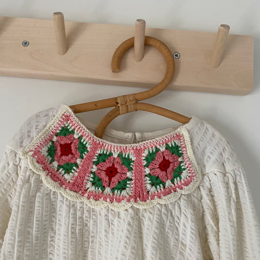 3-4Y Zara patterned crochet knit crinkle cream blouse