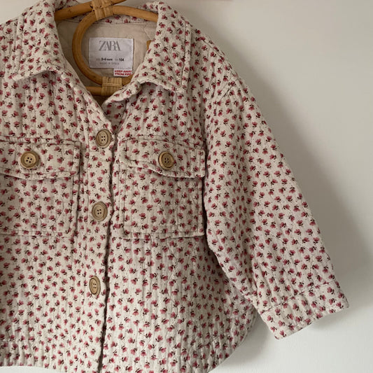 3-4Y Zara cream pink floral quilted jacket