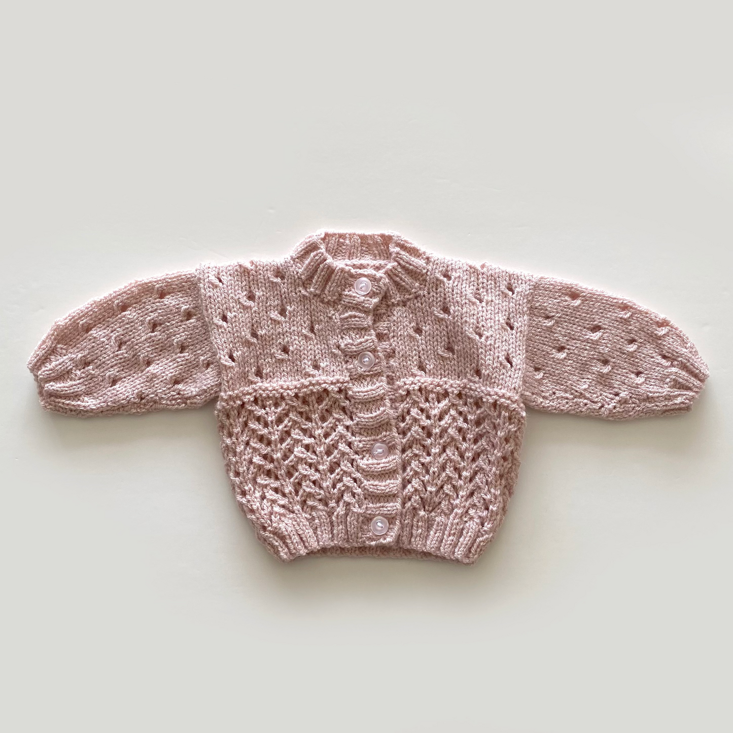 0-3M dusky pink hand-knitted cardigan