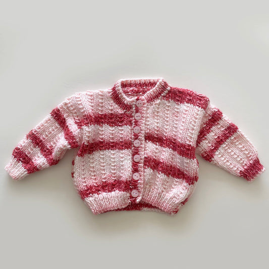 0-3M pink stripe hand-knitted cardigan