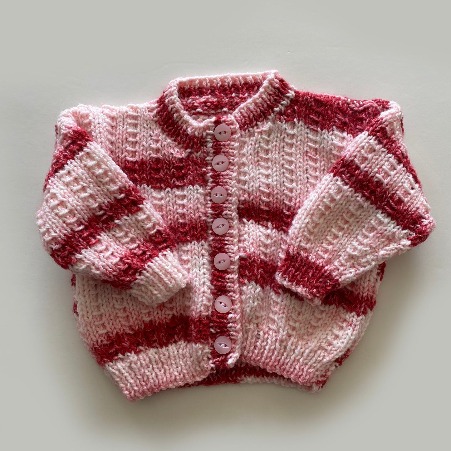 0-3M pink stripe hand-knitted cardigan
