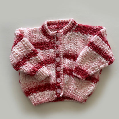 0-3M pink stripe hand-knitted cardigan