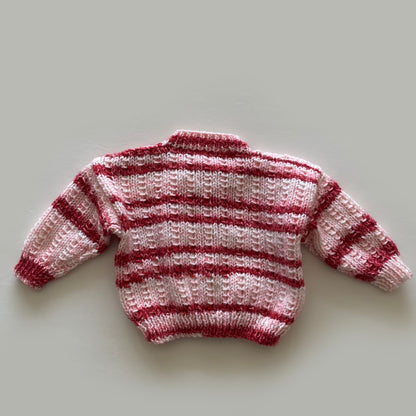 0-3M pink stripe hand-knitted cardigan