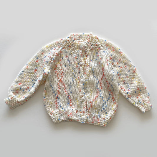 3-6M cream pastel rainbow fleck hand-knitted cardigan