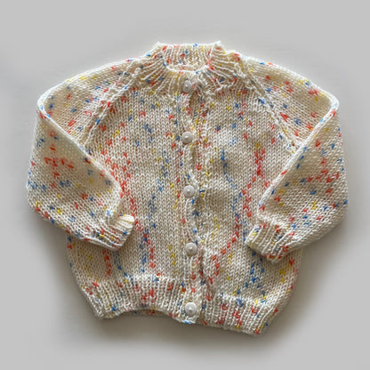 3-6M cream pastel rainbow fleck hand-knitted cardigan