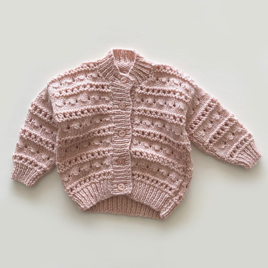 3-6M dusky pink hand-knitted cardigan